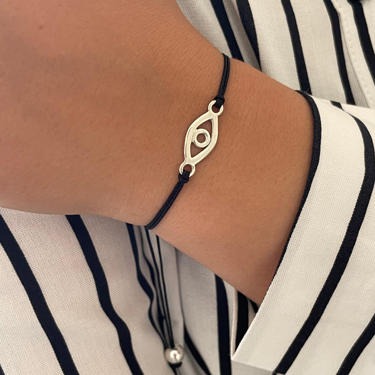 Sterling Silver Eye Charm Bracelet – Adjustable Black Thread