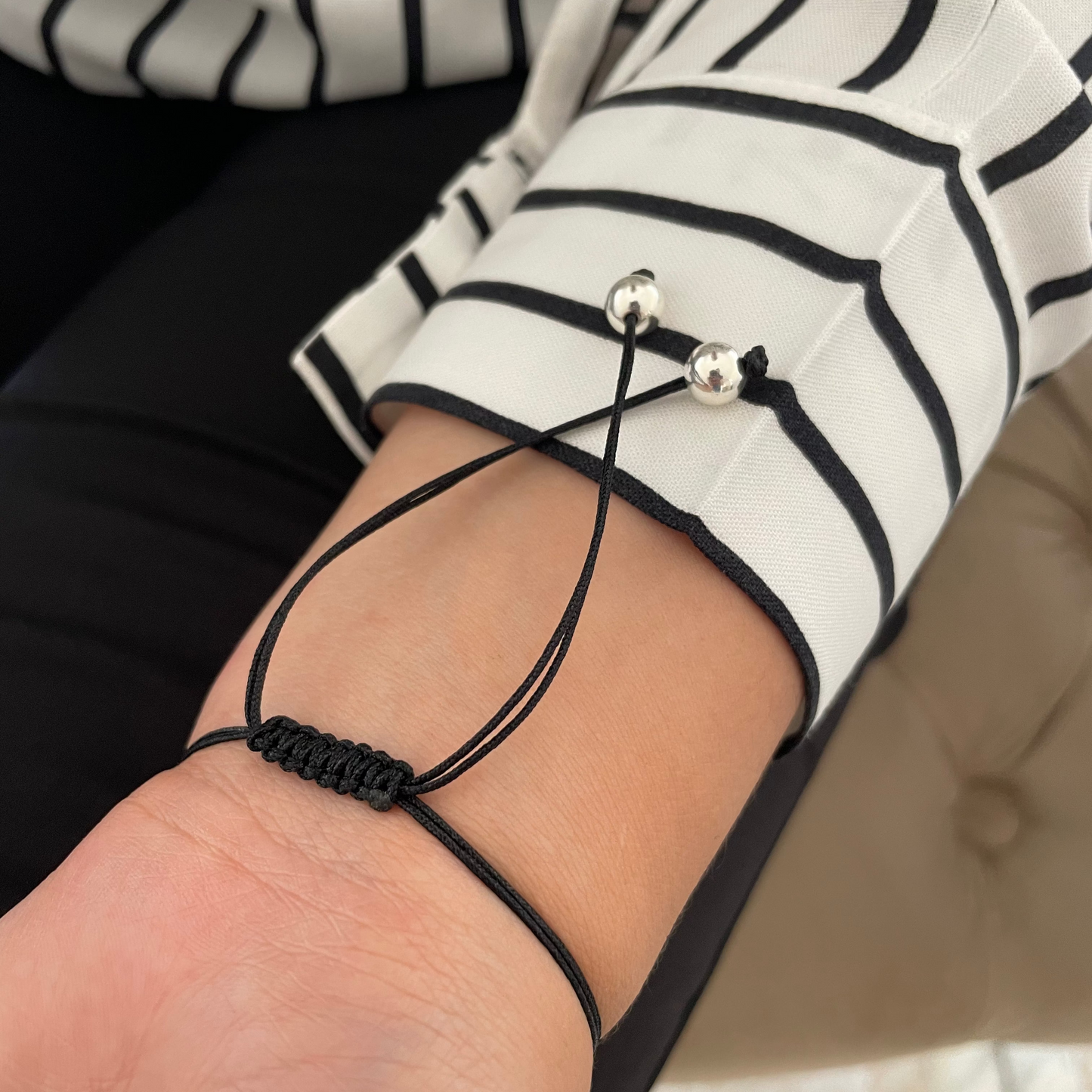 Sterling Silver Eye Charm Bracelet – Adjustable Black Thread