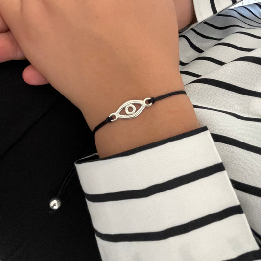 Sterling Silver Eye Charm Bracelet – Adjustable Black Thread
